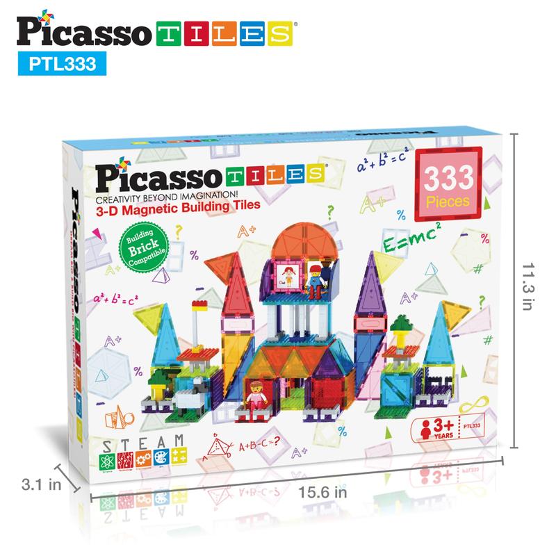 PicassoTiles Bloques Magnéticos + Bloques de Ladrillo de construcción Compatibles - 333 Piezas