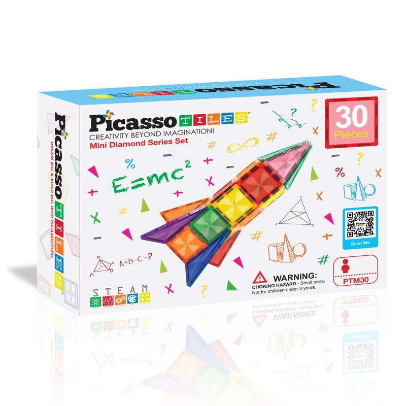 PicassoTiles Bloques Magnéticos Mini(Tamaño de viaje) - 30 Piezas