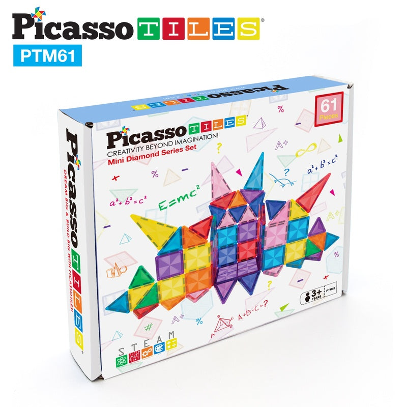 PicassoTiles Bloques Magnéticos Mini Diamante (Tamaño de viaje) - 61 Piezas